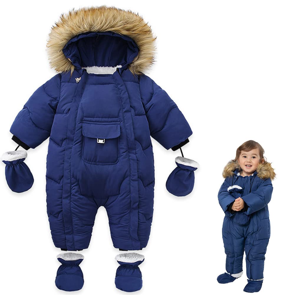 UVIPC Baby Winter Snowsuit Jumpsuit Coat Romper Hooded Footie Outwear Toddler Boys and Girls , 12-18 Months