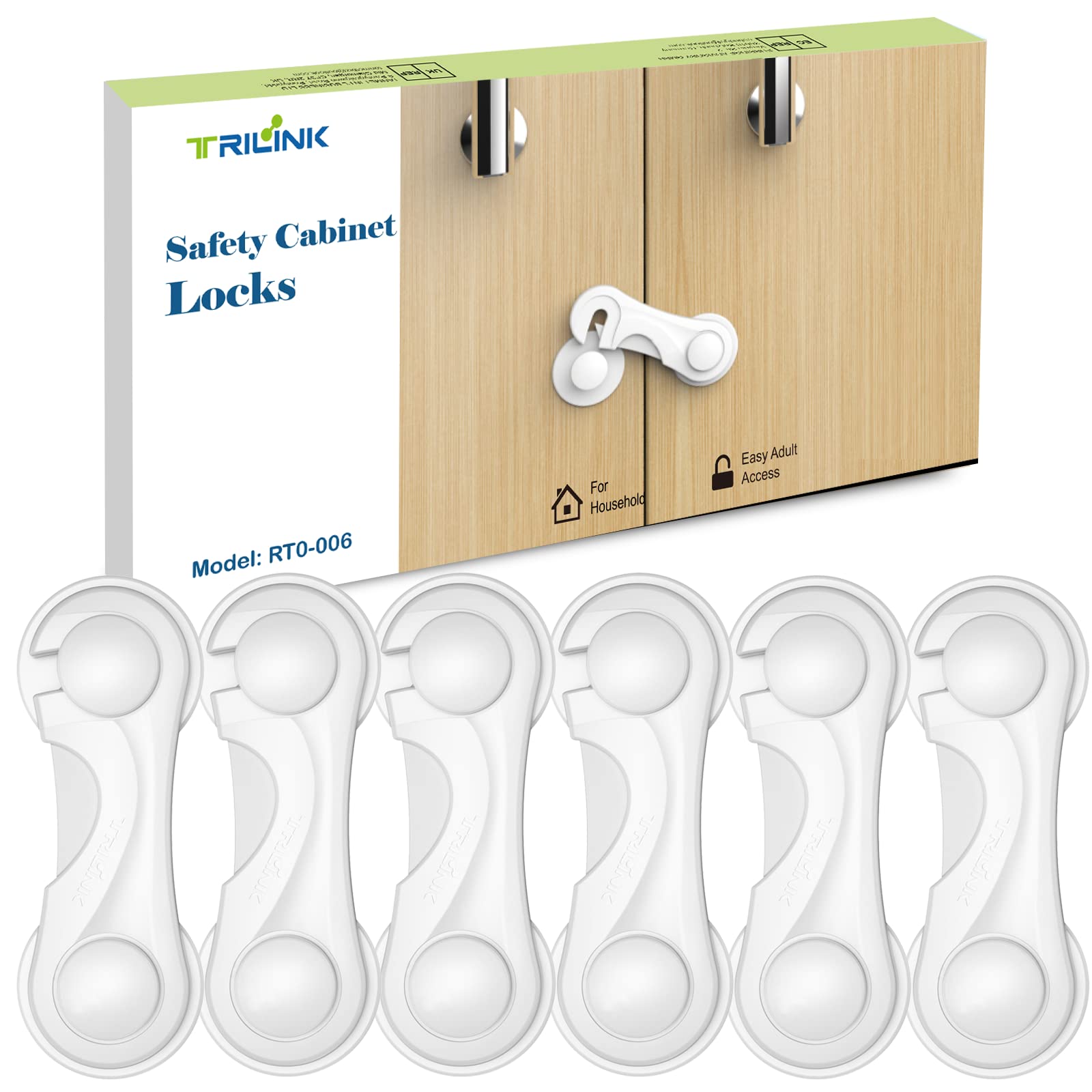 TRILINK Cabinet Locks for Babies 6 Pack, Baby Proofing Baby Safety Locks, Child Locks for Cabinets, Fridge Locks for Kids, Strong Adhesive No Drilling-Durable-Multifunctional for Furniture Kitchen