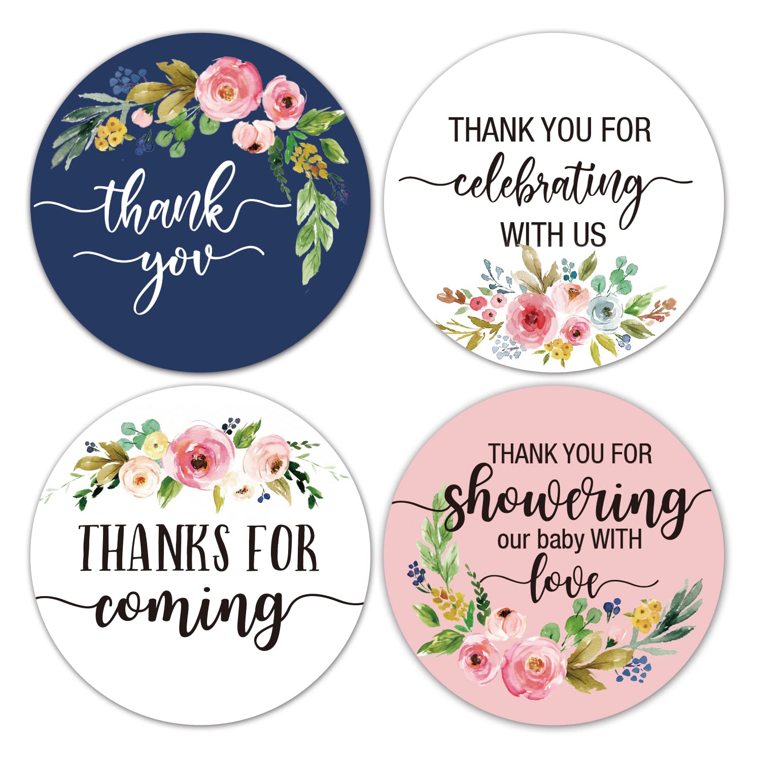 2" Round Blush Floral Thank You Favor Stickers- FloralThank You Labels for Wedding, Bridal Shower, Baby Shower, Small Business, Bakeries, Handmade Goods, Birthday Party Favors(80 Labels)