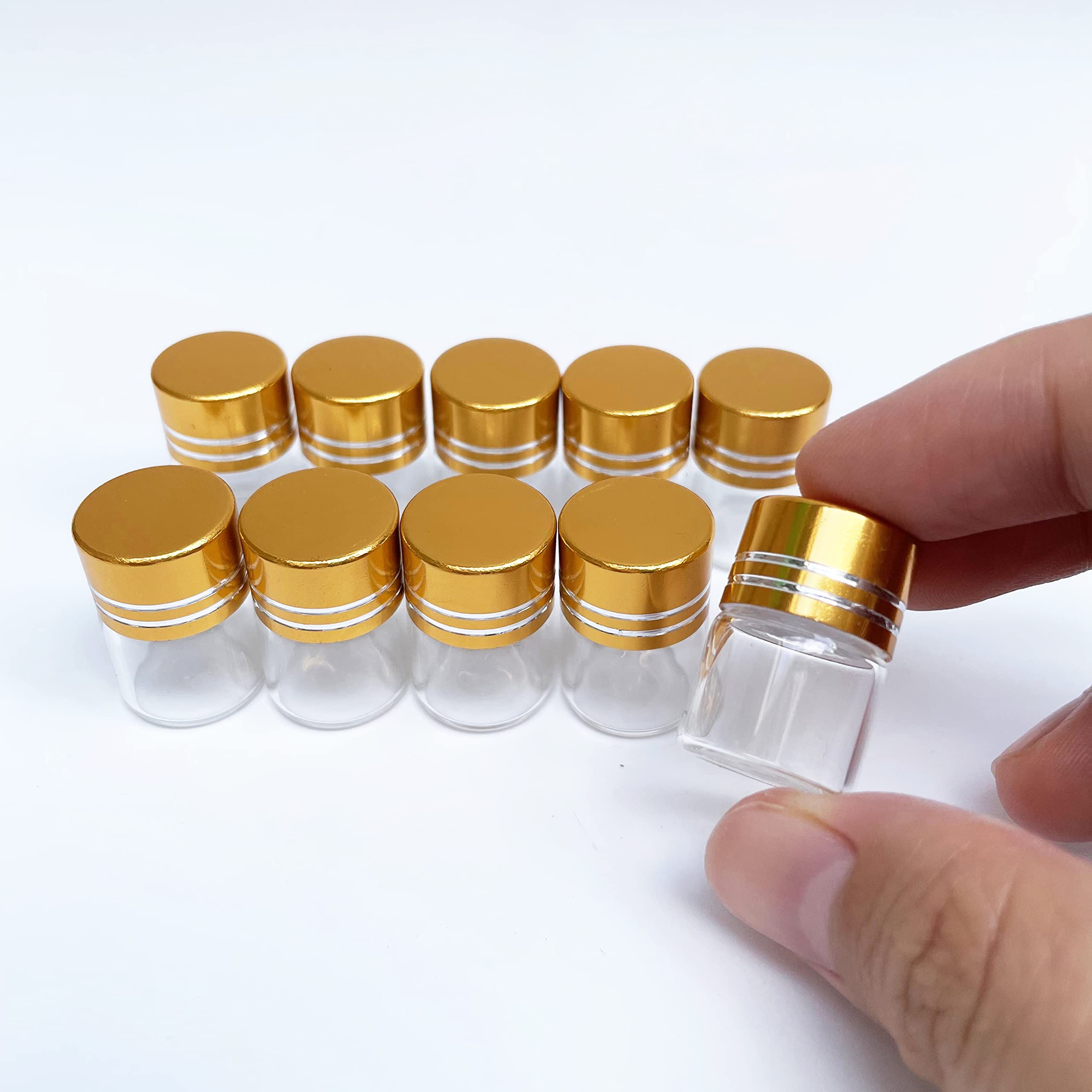 Luo House 10pcs 1ml 16x20mm Tiny Mini Small Clear Bottles Glass Vials 1ml with Caps Gold