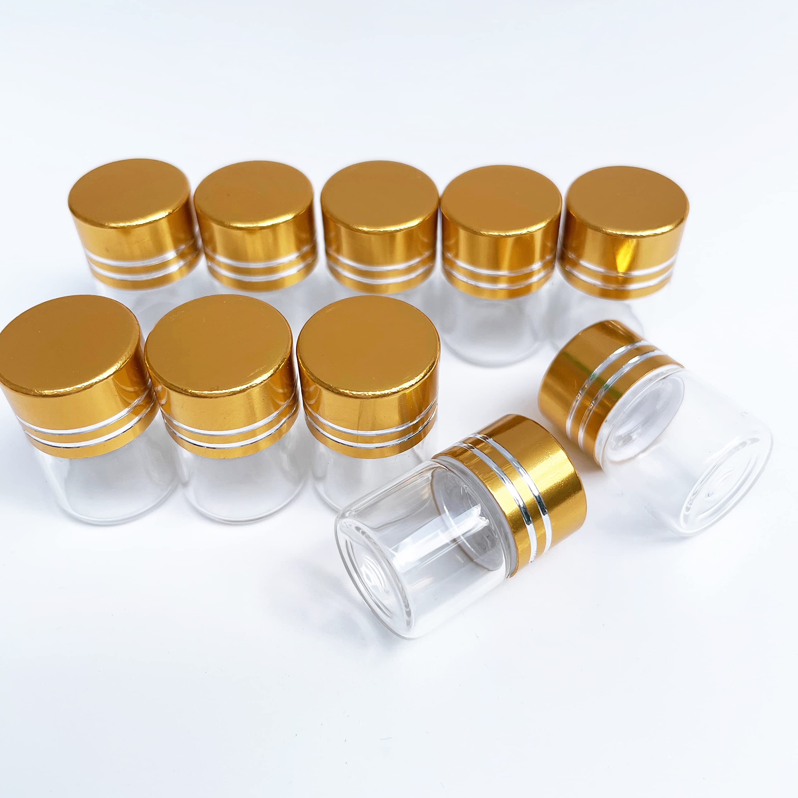 Luo House 10pcs 1ml 16x20mm Tiny Mini Small Clear Bottles Glass Vials 1ml with Caps Gold