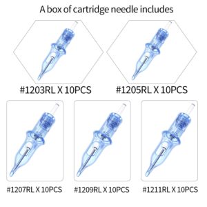 50 PCS Tattoo Needles Standard Sizes #1203RL+05RL+07RL+09RL+11RL, 10 Pcs of Each Tattoo Cartridge Needle Round Liner Tattoo Needle Assorted