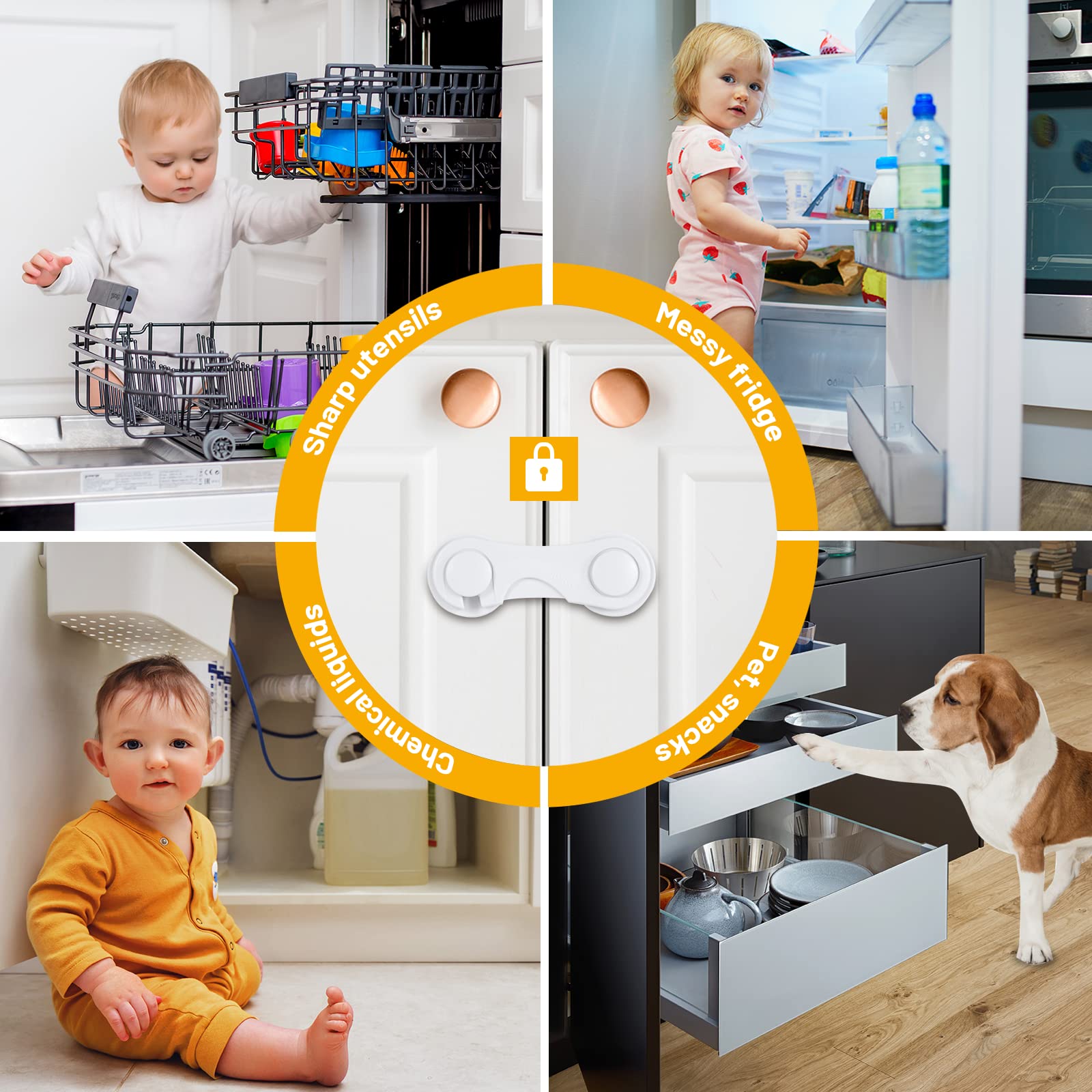 TRILINK Cabinet Locks for Babies 6 Pack, Baby Proofing Baby Safety Locks, Child Locks for Cabinets, Fridge Locks for Kids, Strong Adhesive No Drilling-Durable-Multifunctional for Furniture Kitchen