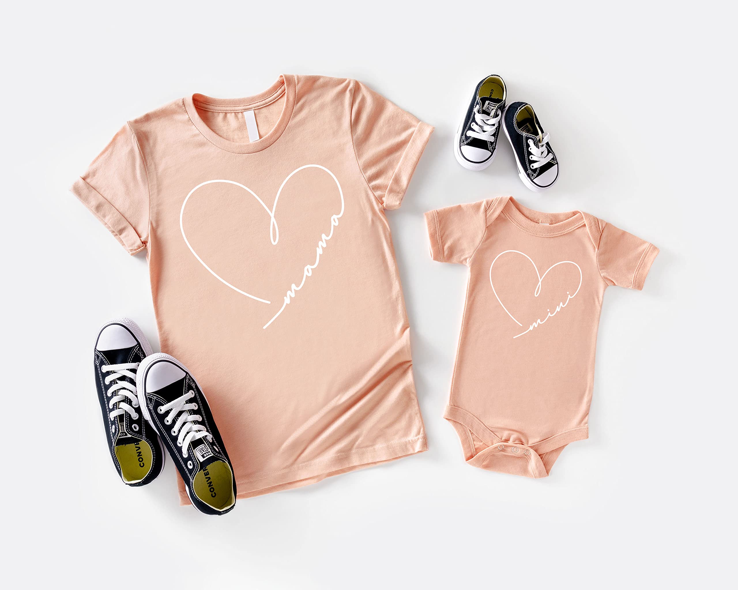 Olive Loves Apple Mommy & Me Matching Mama & Mini Doodle Heart Shirts & Bodysuits for Kids & Adults Mauve Shirt Adult Large