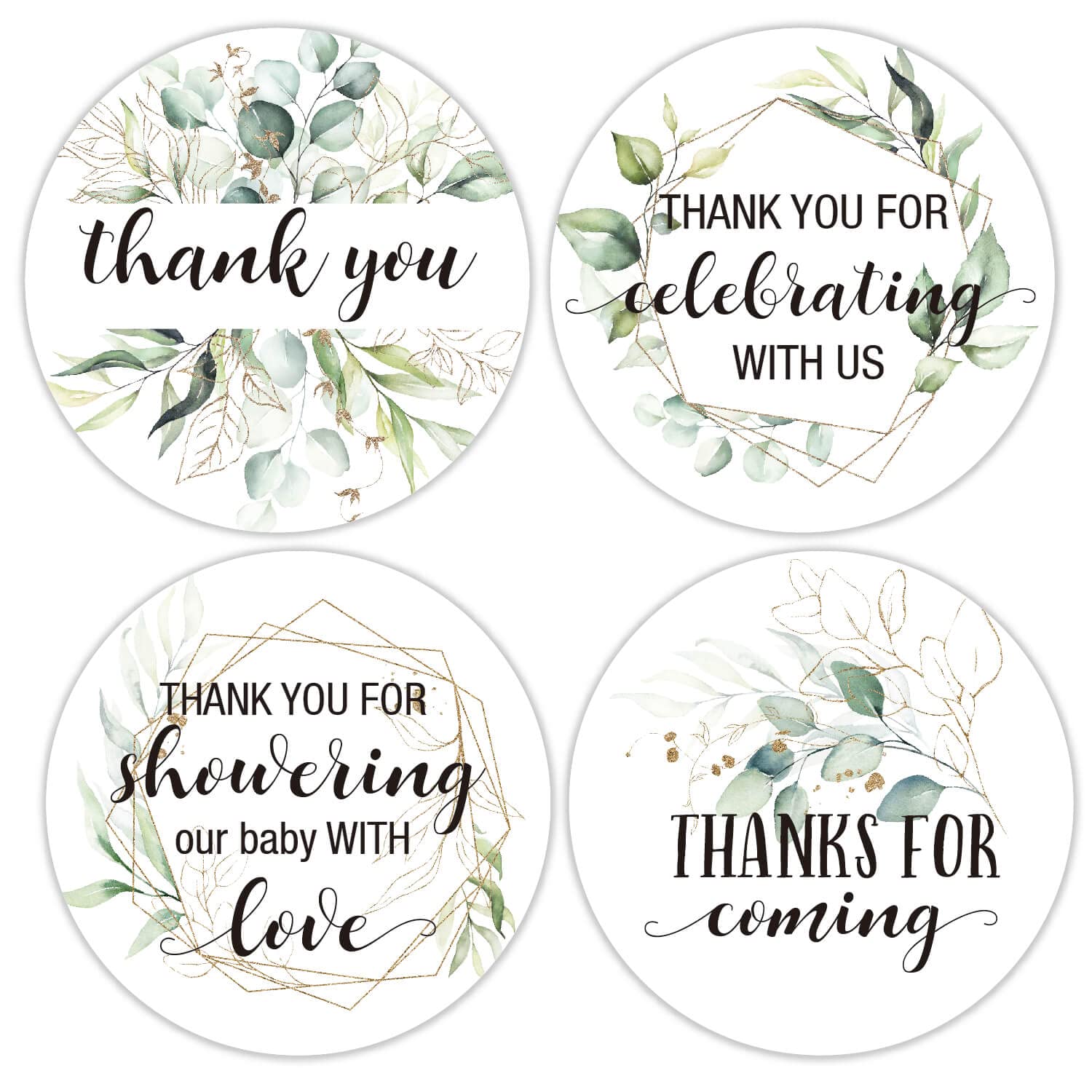 2" Round Greenery Thank You Favor Stickers- Thank You Labels for Wedding, Bridal Shower, Baby Shower, Small Business, Bakeries, Handmade Goods, Birthday Party Favors(80 Labels)