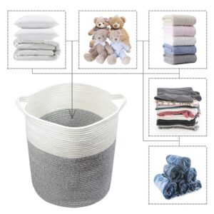 COMFY-HOMI Tall Rope Basket 18X16”（White and Grey）And Square cotton rope basket 13.5X11X9.5” with Handle （White and Dark Grey）