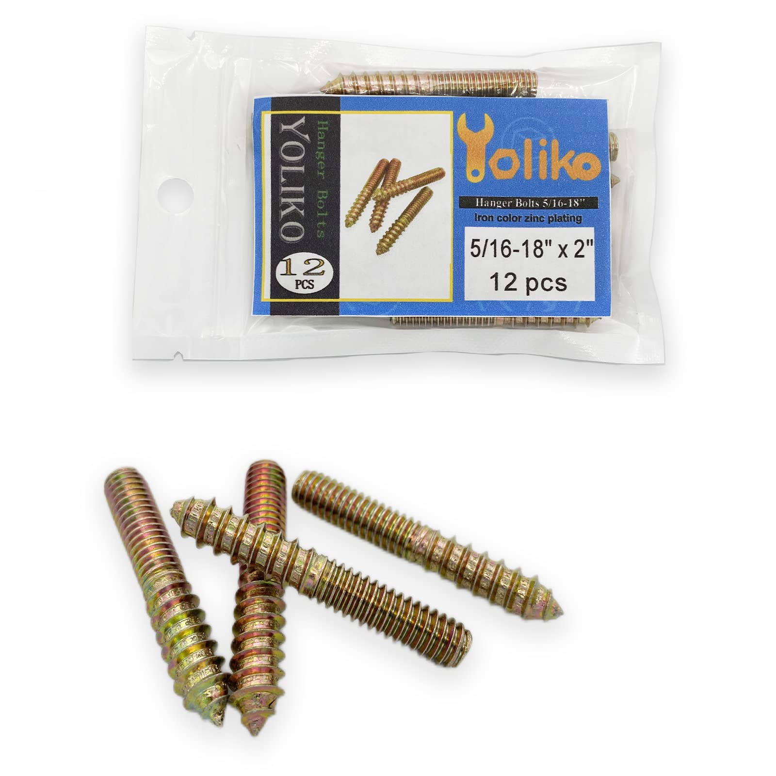 Yoliko 12 Pack 5/16-18 x 2 Inch Hanger Bolts 5/16-18" Double Headed Bolts 5/16 Wood Dowel Screw Self-Tapping Screw Hanger Bolts for Furniture Screws Double Screw Threaded Rods Bolt 50mm Length