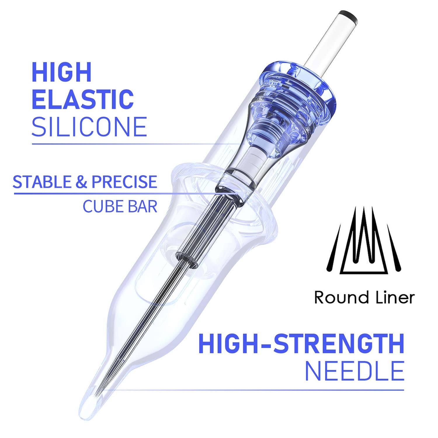 50 PCS Tattoo Needles Standard Sizes #1203RL+05RL+07RL+09RL+11RL, 10 Pcs of Each Tattoo Cartridge Needle Round Liner Tattoo Needle Assorted