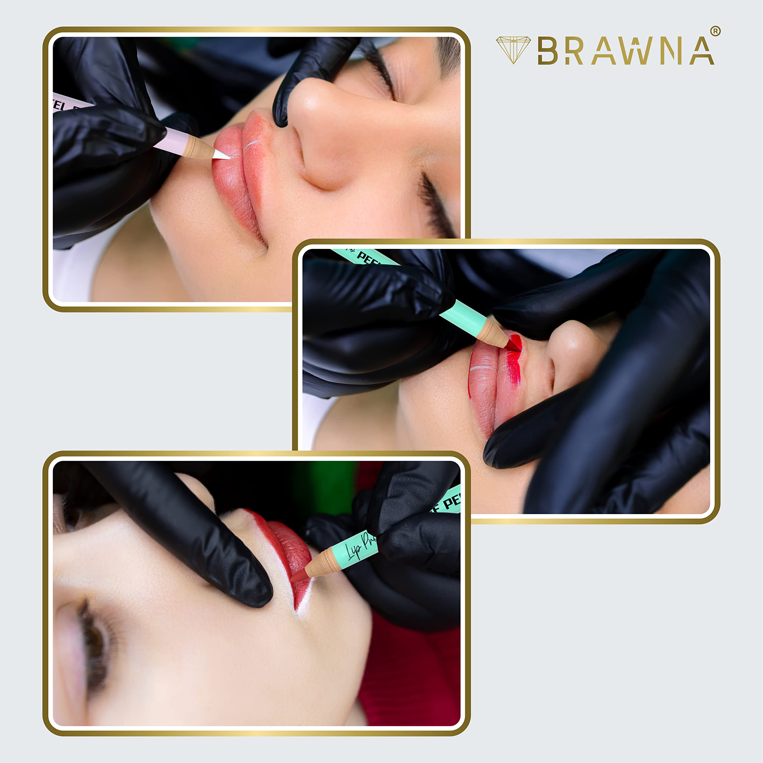 Brawna 12 Pack Brow Pro Peel Off Pencils For Lip & Eyebrow Mapping - Lip Blushing Supplies - Eyebrow Mapping - White