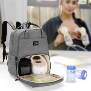 CURMIO Breast Pump Bag Compatible for Spectra S1, S2, Medela, Breast Pump Backpack with Compartment for Cooler Bag, with Padded Laptop Sleeve and Pockets for Working Moms, Gray