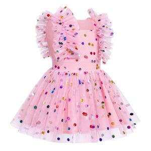 Baby Girls 1st Birthday Colorful Polka Dots Dress Toddler Kids Princess Tutu Dress One Year Old Birthday Cake Smash Baptism Wedding Summer Dresses Newborn Photoshoot Outfit Pink 6-12 Months