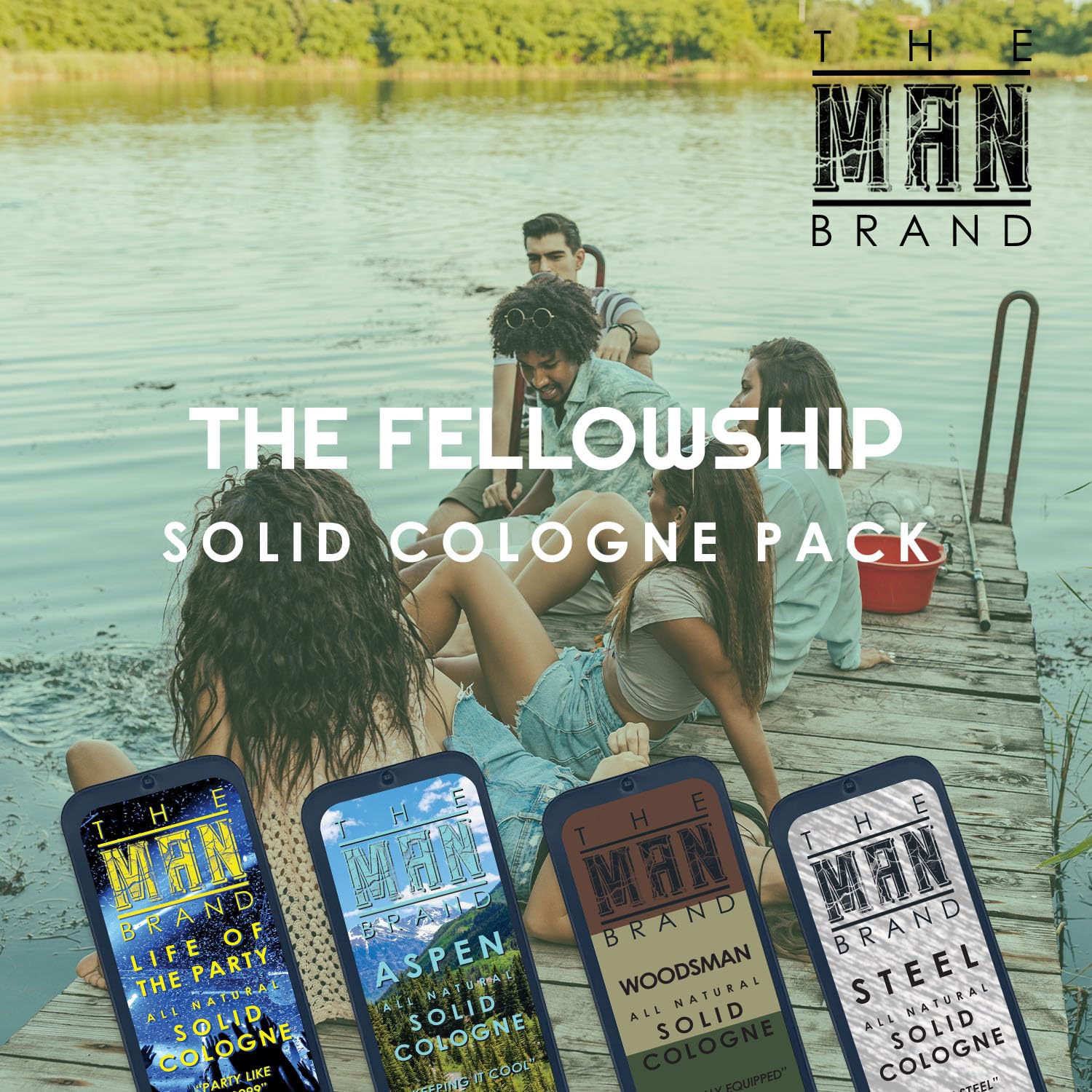 The Man Brand Solid Cologne Sample Set with Aspen Solid Perfume, Woodsman Solid Cologne, Steel, and Life of the Party Cologne - (Fellowship Solid Cologne Man Sampler Pack - 4 Pack - 0.75 oz each)