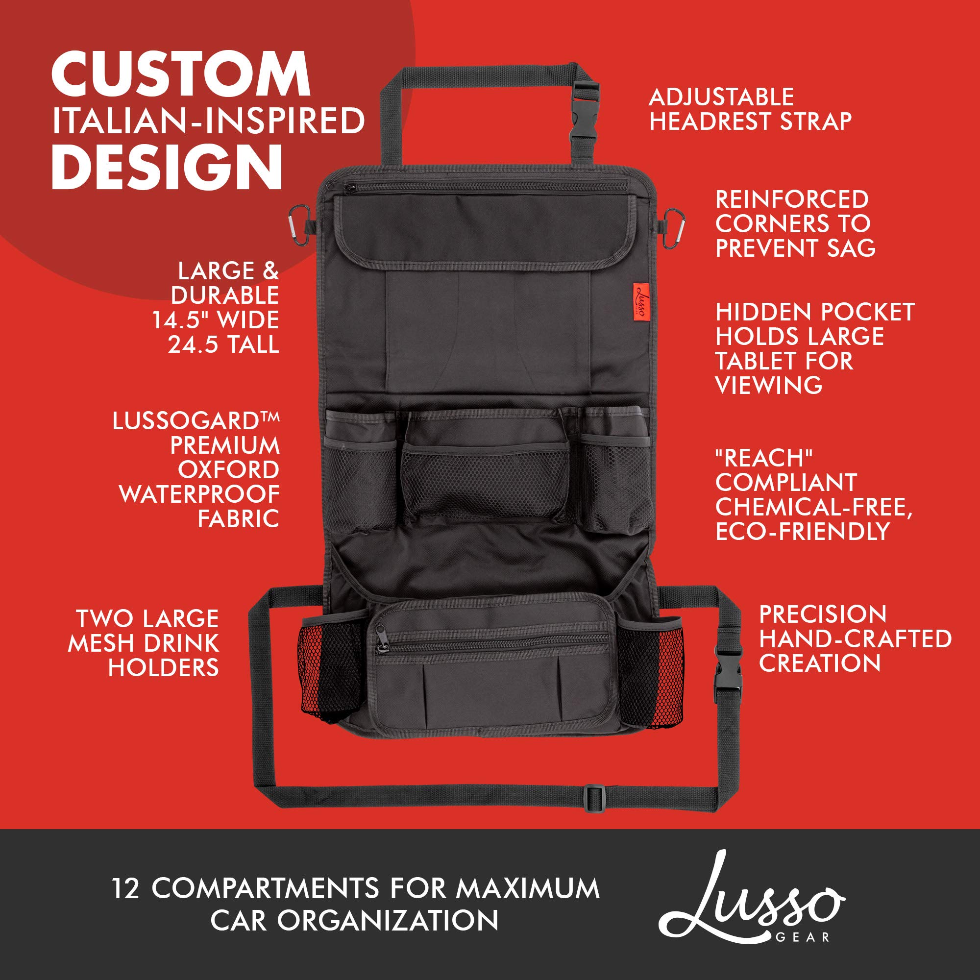 Lusso Gear "Toddler Travel Time Bundle - Black - Kids Travel Tray, Back Seat Organizer, Car Seat Organizer, Car Trash Can