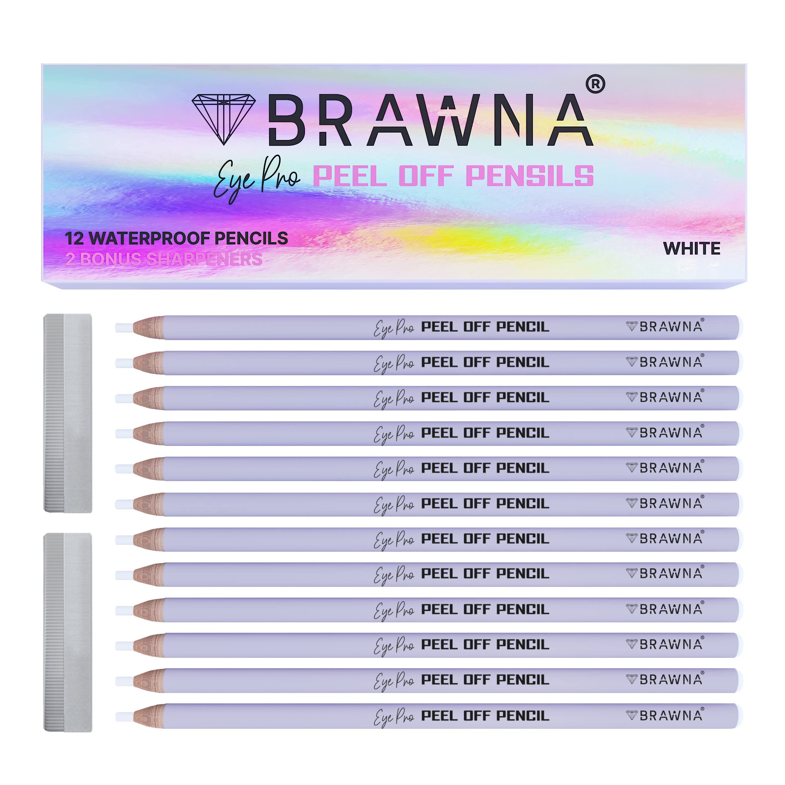 Brawna 12 Pack Brow Pro Peel Off Pencils For Lip & Eyebrow Mapping - Lip Blushing Supplies - Eyebrow Mapping - White