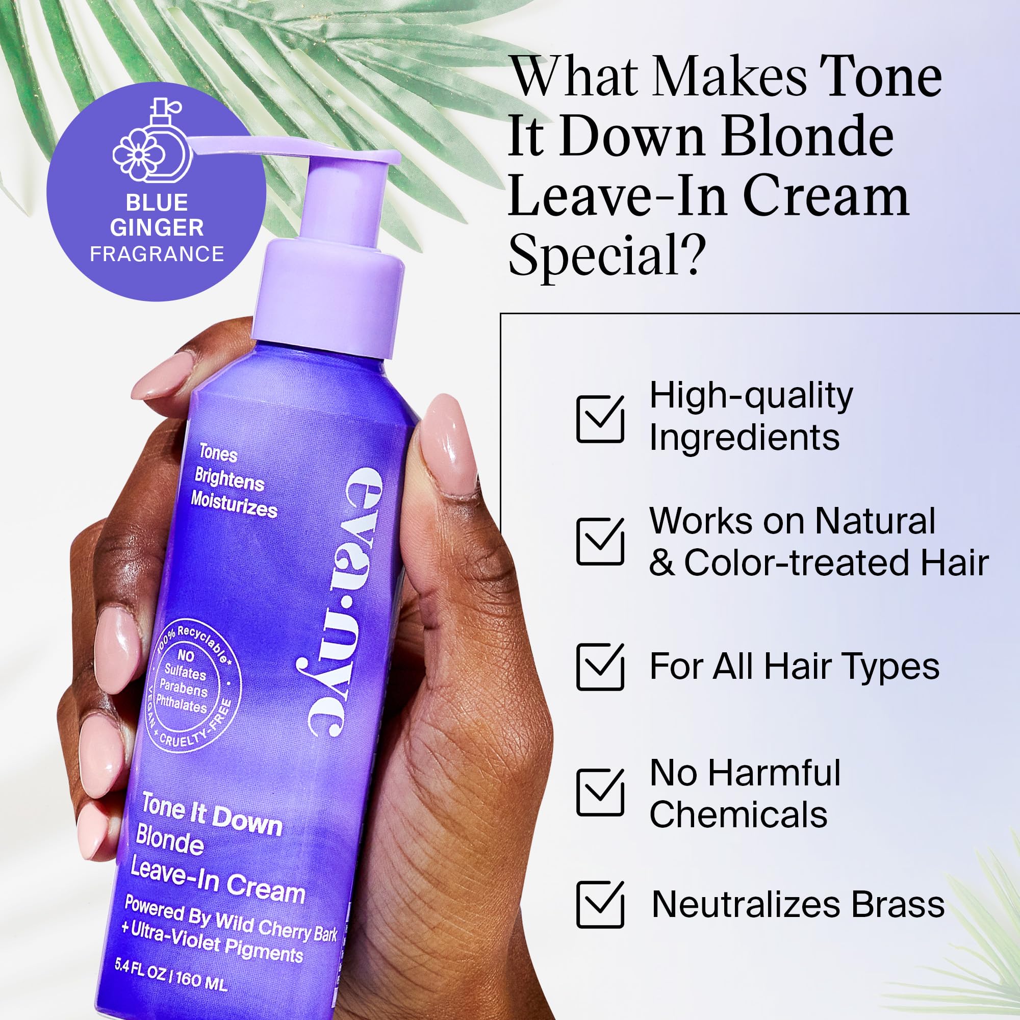 EVANYC Leave-In Hair Cream for Blonde Hair, 5.4 Fl Oz - Leave In Conditioner Helps Eliminate Brassy Yellow Tones, No-Rinse Toner