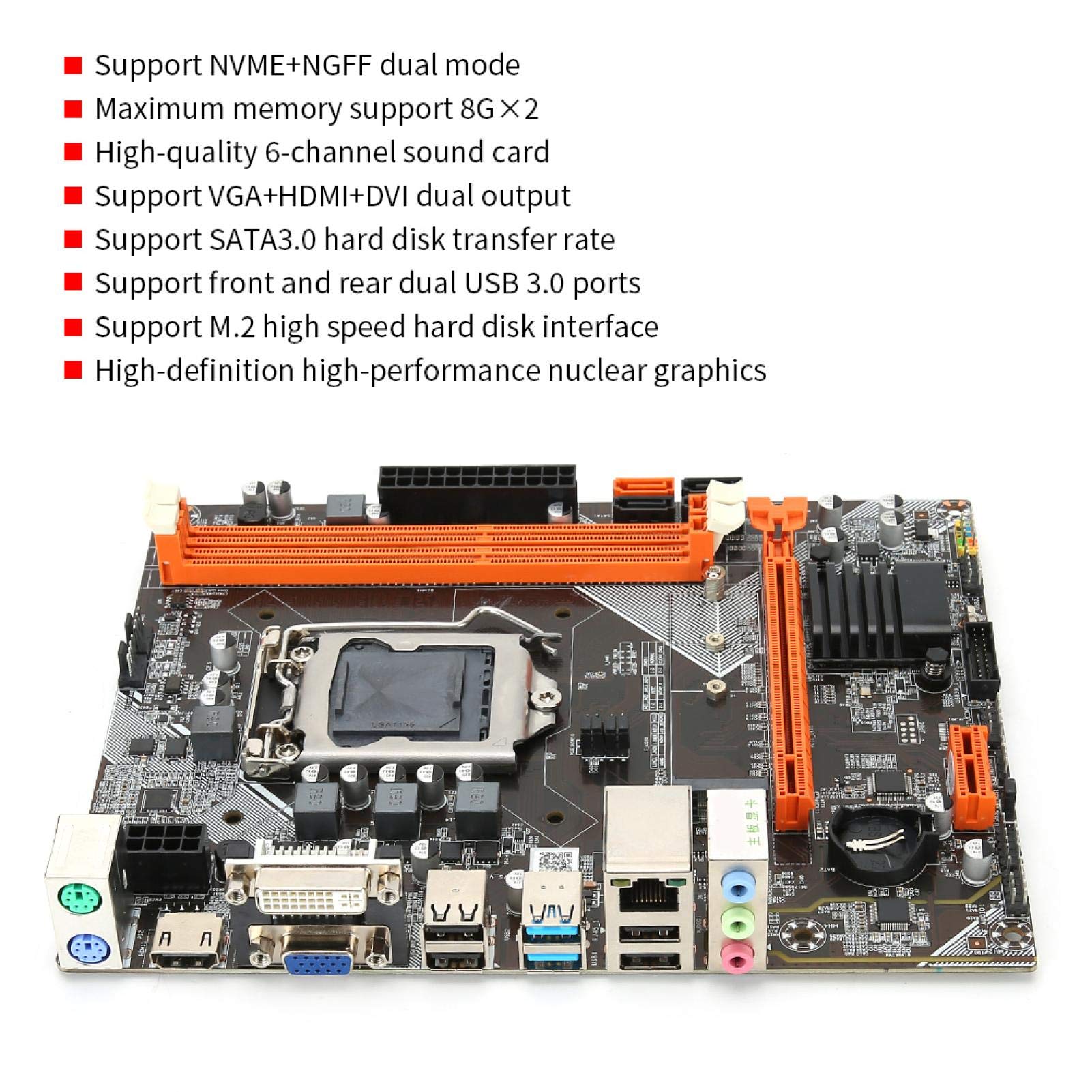 Desktop Computer Motherboard, M ATX USB3.0 DDR3 SATA3 LGA 1155, M.2 NVME NGFF Mode High Speed Hard Disk Gaming Mainboard, 6 Channel Audio Chip, for Intel B75