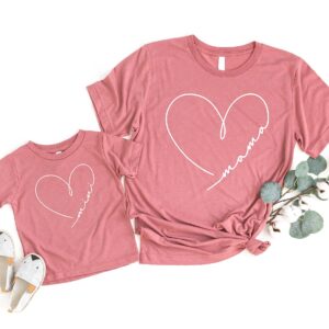 Olive Loves Apple Mommy & Me Matching Mama & Mini Doodle Heart Shirts & Bodysuits for Kids & Adults Mauve Shirt Adult Large