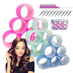 3'' extra large hair rollers set, jumbo hair rollers for long hair,31 packs 3 sizes with clips & comb, big self grip curlers, velcrorollers for hair salon (3''/2.5''/2.2'') travel packing