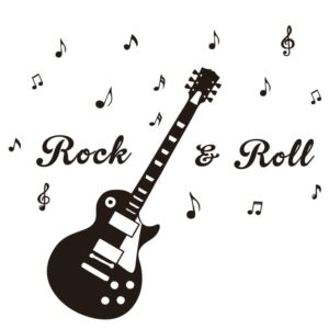 UILMNIY Music Guitar Rock and Roll Wall Decal Home Decor Kids Room Art Music Note Electric Guitar Wall Stickers Vinyl Removable Musical Instrument Wall mural For Boys Room Bedroom Decoration AFN26