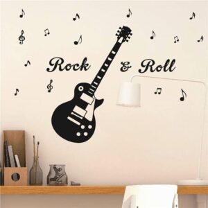 UILMNIY Music Guitar Rock and Roll Wall Decal Home Decor Kids Room Art Music Note Electric Guitar Wall Stickers Vinyl Removable Musical Instrument Wall mural For Boys Room Bedroom Decoration AFN26