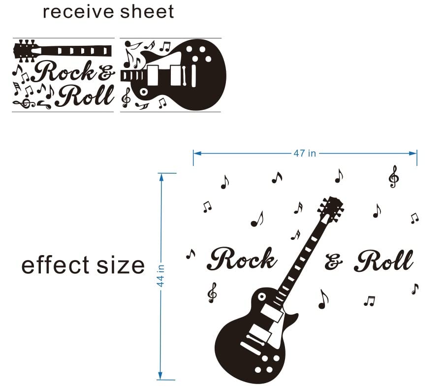 UILMNIY Music Guitar Rock and Roll Wall Decal Home Decor Kids Room Art Music Note Electric Guitar Wall Stickers Vinyl Removable Musical Instrument Wall mural For Boys Room Bedroom Decoration AFN26