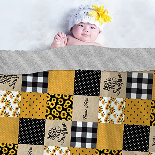 You are My Sunshine, Personalized Sunflower Baby Blankets for Girls Boys, Custom Soft Minky Blankets with Name - Soft Plush Toddler Baby Newborn Blanket, Birthday Gift for Infant