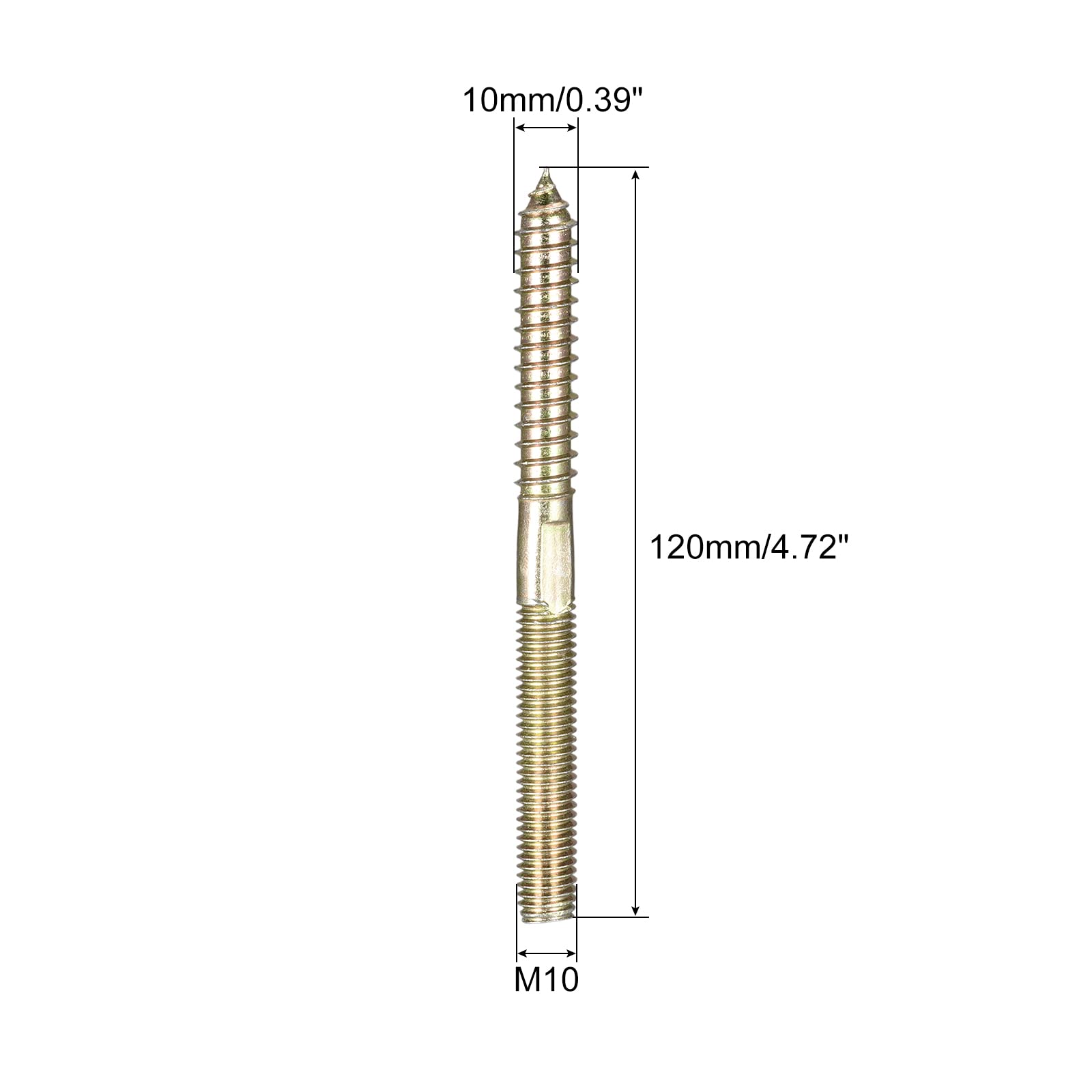 uxcell M10x120mm Hanger Bolts, 8pcs Double Ended Thread Dowel Screws for Wood Furniture