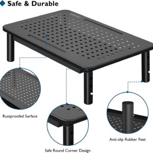 BONTEC 2 Pack Monitor Stand Riser with Drawer, 3 Height Adjustable PC Monitor Riser for Desk with Mesh Platform for Laptop, Computer, iMac, PC, Printer up to 44LBS/20KG, Cable Ties Included