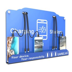 wall mounted cell phone charging station | 8 ports high speed cables charging dock with apple,type-c,android port | applicable for airport/hotel/hospital/banks/shopping malls