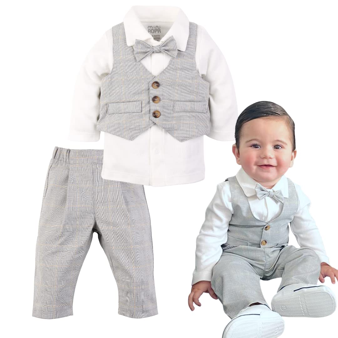 mini ROPA Baby Boys' Suits Gentleman Boys Wedding Outfit Set Vest and Bow Tie Baby Boy Set Special Day Baby Birthday Set (6-9 Months)…