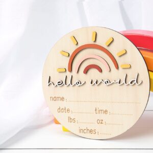 Baby Monthly Milestone Growth Announcement | Hello World | First Year | Photoshoot | Pregnancy Gift |Wooden Cards Markers Cutout Sunshine Rainbow Boho