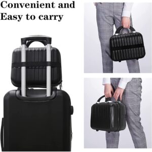 Makeup Travel Case 11 inch Hard Shell Cosmetic Organizer Bag Small Portable Make up Train Hand Luggage with Elastic Strap ABS Mini Suitcase Valentines Day Gifts for men girls, Black