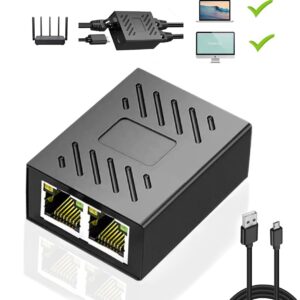 MVBOONE Ethernet Splitter 1 to 2 [Simultaneous Networking], RJ45 Network Switch Extender Converter with USB Power Cable, Suitable for Computer/Router/TV Box, CAT 5/6/6E/7/8