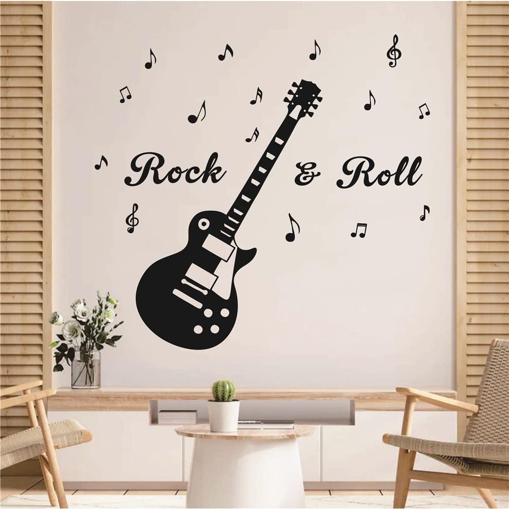 UILMNIY Music Guitar Rock and Roll Wall Decal Home Decor Kids Room Art Music Note Electric Guitar Wall Stickers Vinyl Removable Musical Instrument Wall mural For Boys Room Bedroom Decoration AFN26