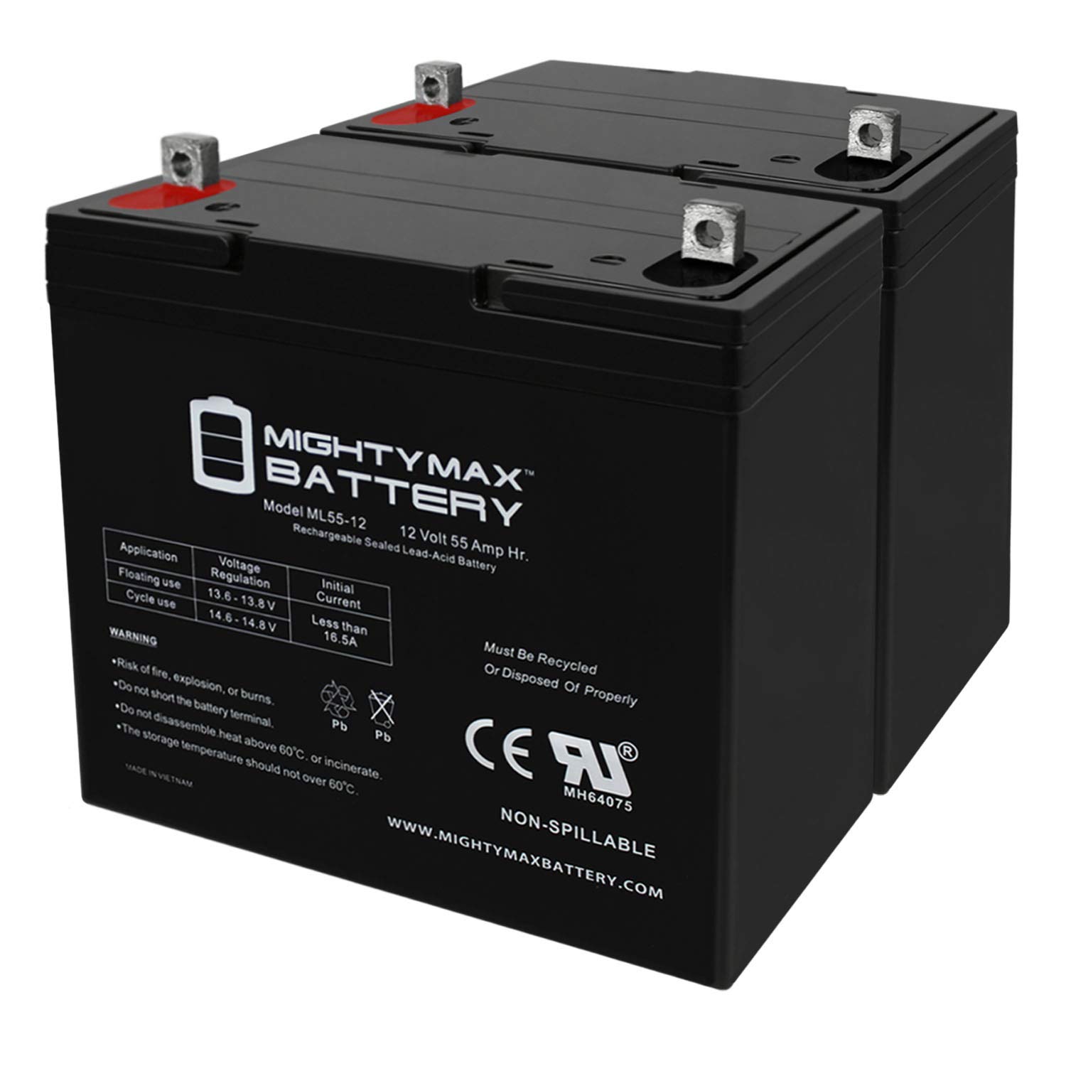 Mighty Max Battery 12V 55Ah SLA Replacement Battery for MK M22NF SLD G - 2 Pack