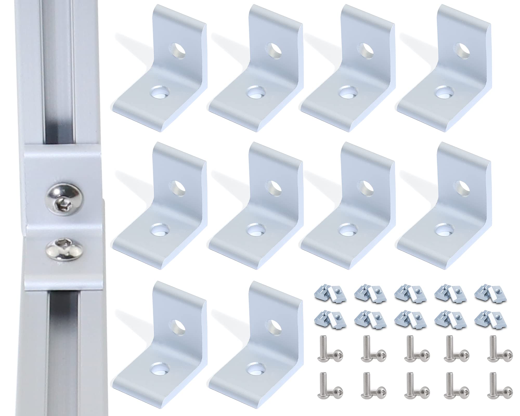 10Sets 1010 Series Aluminum Extrusion Corner Bracket Connectors,10pcs 1010 Aluminum Profile L Shaped Corner Brackets,with 20pcs Sliding T Nuts and Screws for 1010 Aluminum Extrusion Profile Hardware