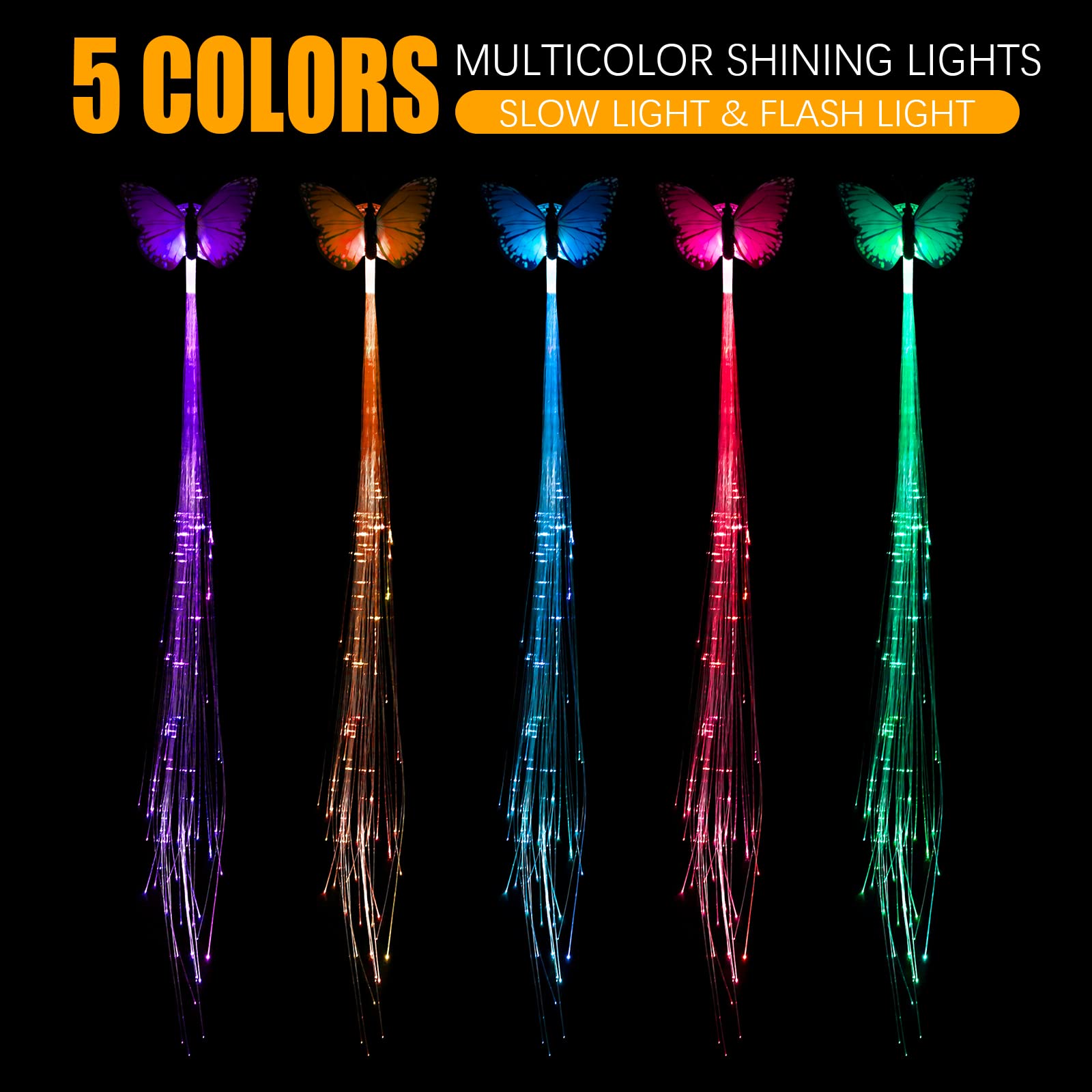 12 Pack Led Light Up Fairy Hair Accessories Braid Extension Butterfly Clips for Women Girls, Glow in the Dark Party Favors Supplies Neon Rave Accessories Wig for Festival Halloween Christmas Birthday