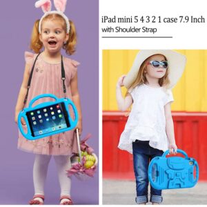 LTROP Kids Case for iPad Mini 5/4/3/2/1, iPad Mini 7.9 Inch Case with Shoulder Strap, Shockproof Handle Kickstand Case for iPad Mini 5th/4th/3rd/2nd/1st Generation for Kids Toddler Boys Girls, Blue