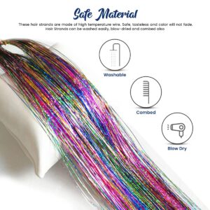 Osprey 47-Inch Hair Tinsel Extensions Kit with Tool - 12 Vibrant Colors and 3000 Strands - Glittery Hair Accessories for Women and Girls - Perfect for Christmas, New Year, Halloween, Cosplay and Party