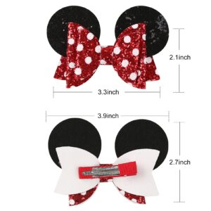 Mouse Ears Hair Bow Clips Polka Dot Barrettes for Girls Glitter Costume Accessories Birthday Party Decorations 1 Count (Pack of 4)