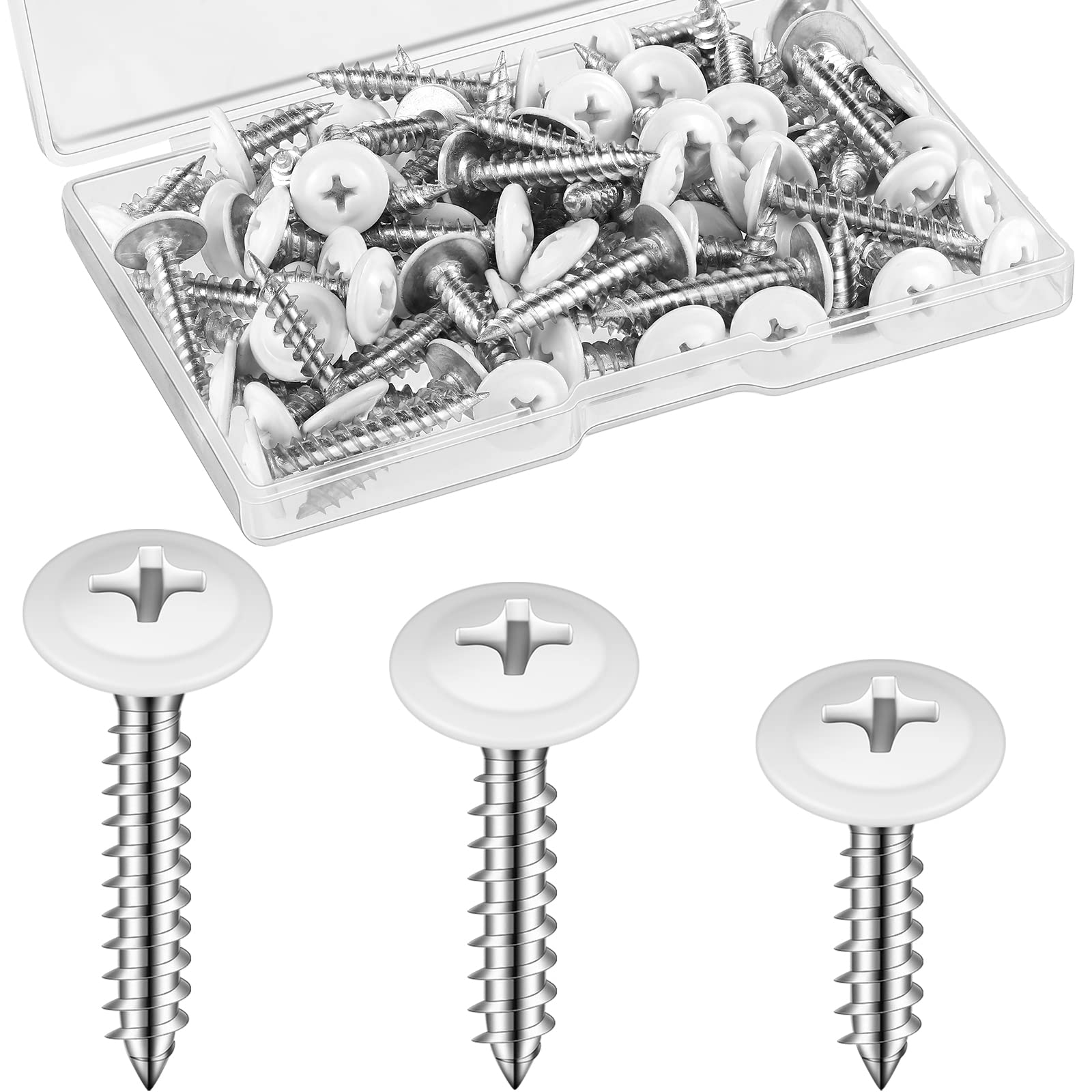 #8 White Screws Wood White Sheet Metal Screw Thread Truss Head Fast Self Tapping White Pan Cabinet Screws Wood Work for Wall Plates, 1/2 Inch, 3/4 Inch, 1 Inch (120)