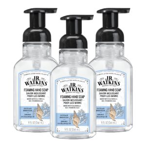 J.R. Watkins Foaming Hand Soap with Pump Dispenser, Moisturizing Foam Hand Wash, All Natural, Alcohol-Free, Cruelty-Free, USA Made, Ocean Breeze, 9 fl oz, 3 Pack