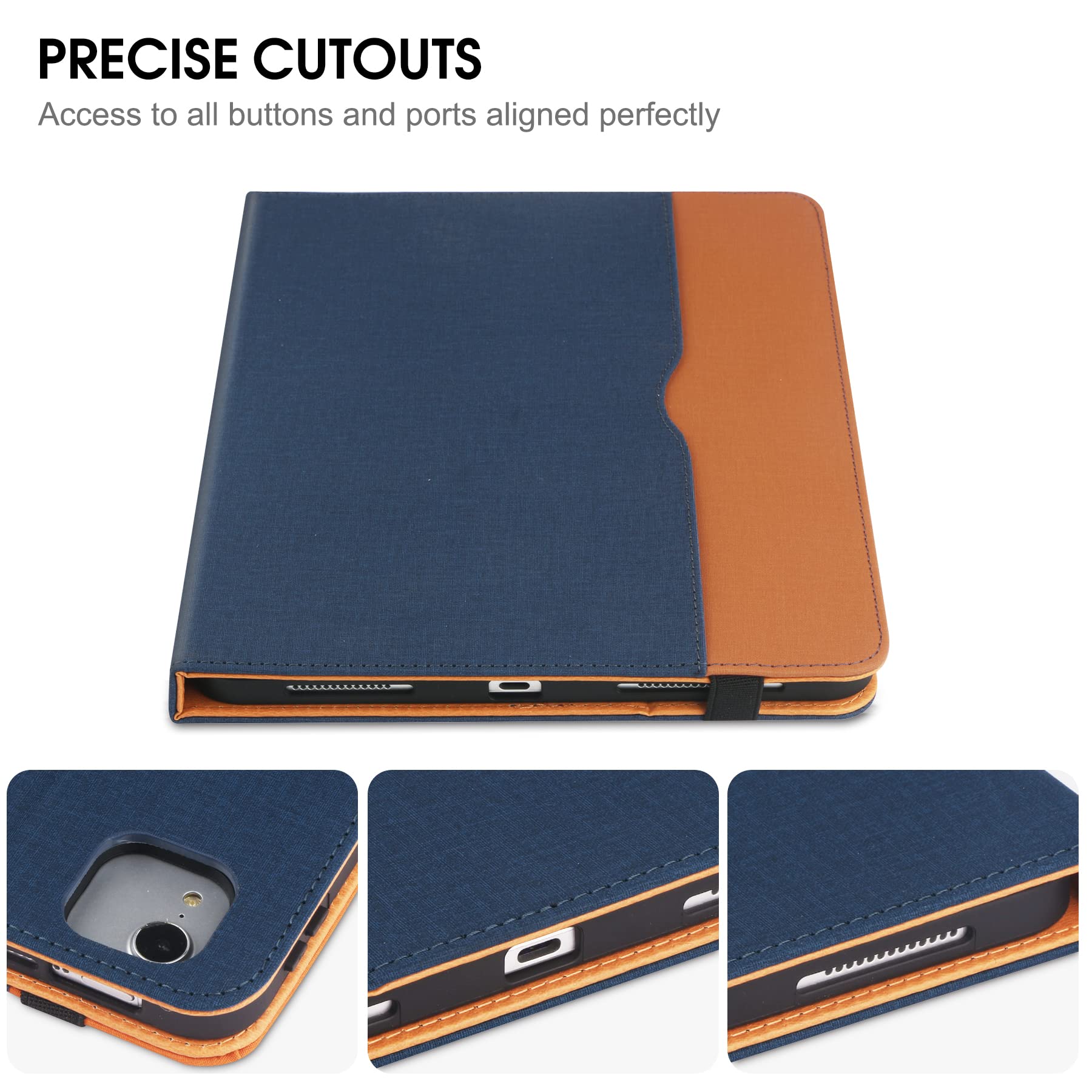 for iPad Pro 12.9 Case 2022/2021/2020/2018, for iPad 12.9 Inch Pro Case 6th/5th/4th/3rd Generation w/Pencil Holder, Folio Stand Protective Cover, Auto Sleep/Wake, Multiple Angles, Blue/Brown