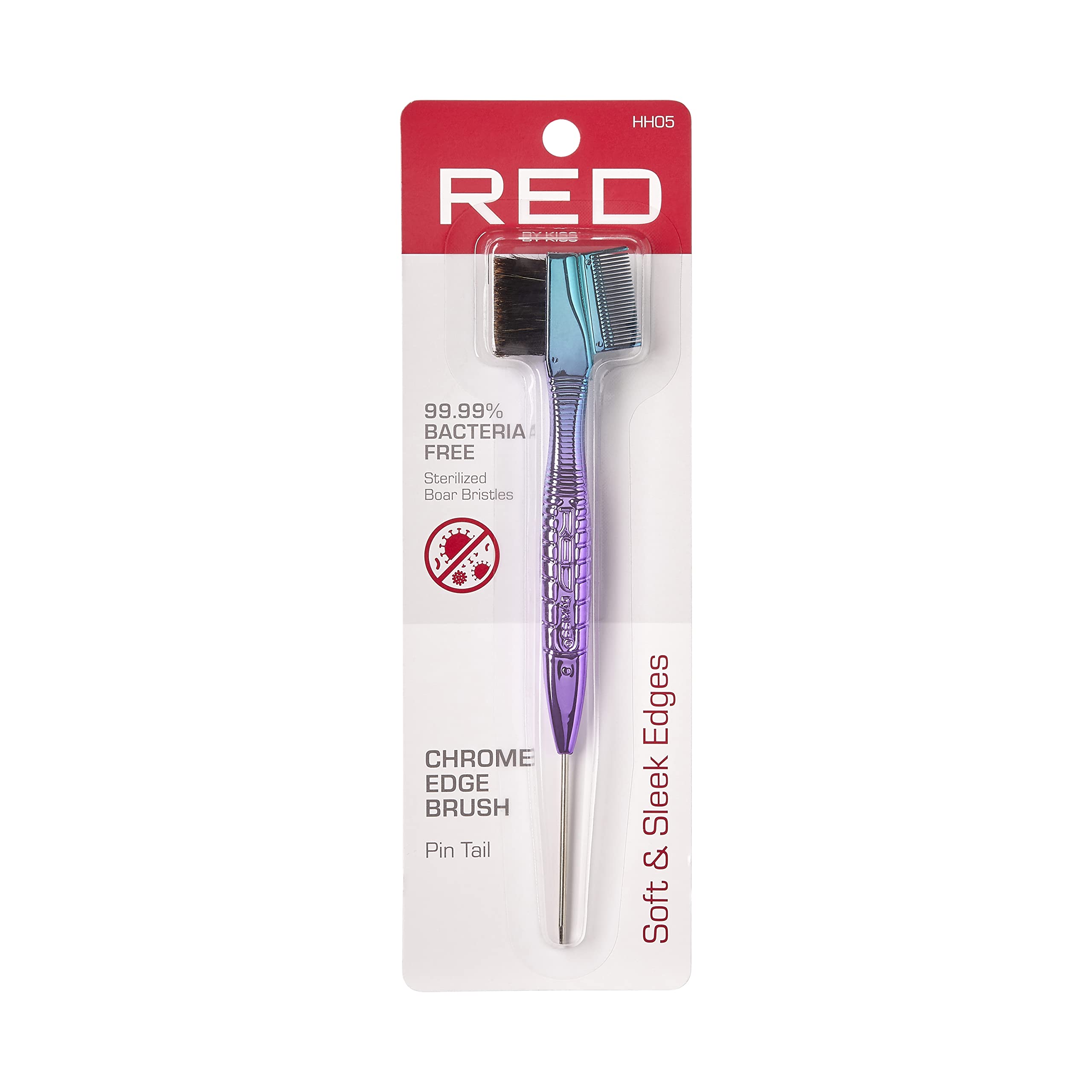 RED by Kiss Chrome Edge Brush Bacteria Free Sterilized Boar Bristles Hair Styling Brush Comb