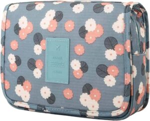 trawila travel hanging toiletry bag cosmetic bag makeup organizers for men & women with sturdy hook (blue flower)