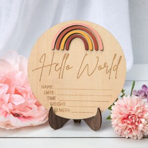 Hello World Newborn Baby Announcement | Rainbow Boho Name and Measurements Hospital Birth Pregnancy Gift