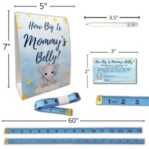 How Big is Mommys Belly Game cinta para medir la panza Measure the Belly Baby Shower Game 62 Piece for 50 Players Blue Elephant Baby Bump Measuring Tape Game