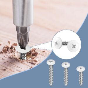 #8 White Screws Wood White Sheet Metal Screw Thread Truss Head Fast Self Tapping White Pan Cabinet Screws Wood Work for Wall Plates, 1/2 Inch, 3/4 Inch, 1 Inch (120)