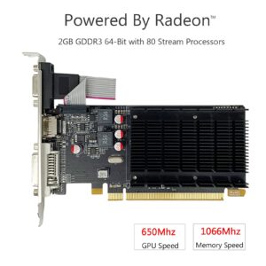 QTHREE Radeon HD 5450 Graphics Card,2GB,GDDR3,64 Bit,DVI,HDMI,VGA,Low Profile Video Card for PC,Computer GPU,PCI Express x16,DirectX 11,2 Monitors Support