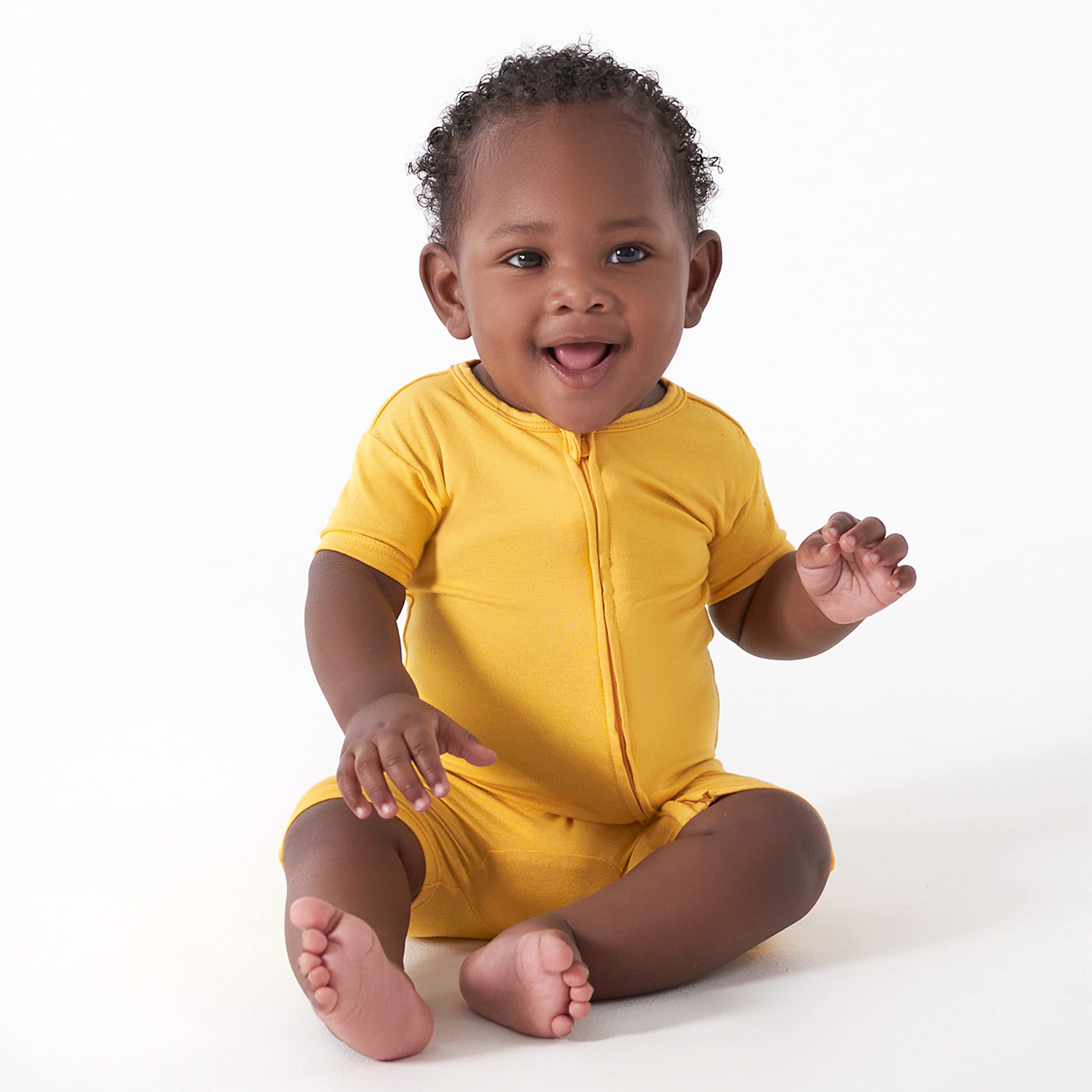 Gerber Unisex Baby Buttery-soft Short Sleeve With Viscose Made Eucalyptus Romper, Honey, 6-9 Months US